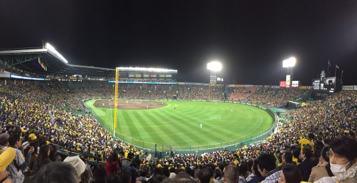 The view from the right field stands last night. Though distant, it sure was a beautiful night to be at Koshien Stadium!